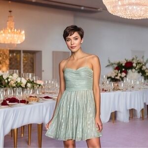 Adrianna Papell Mint Strapless Embroidered Tulle Gown Size 10 Prom Dress